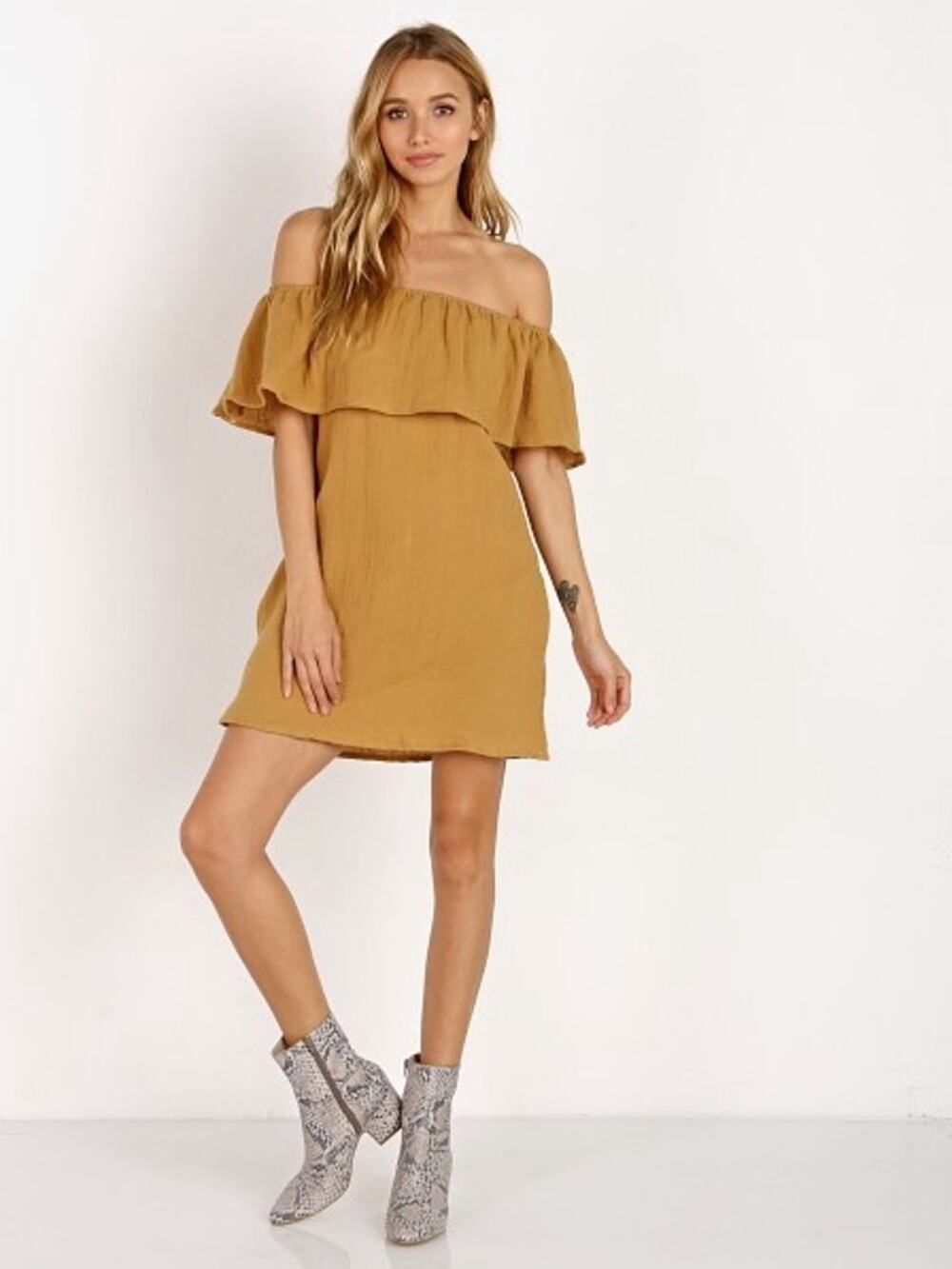 Jen’s Pirate Booty Senorita Dress Double Gauze Mustard Sz M Boho